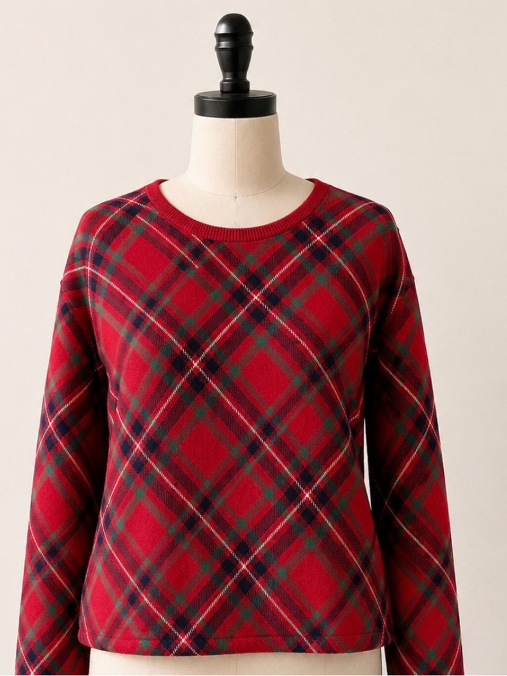 Tahari Red Plaid Crewneck Sweater